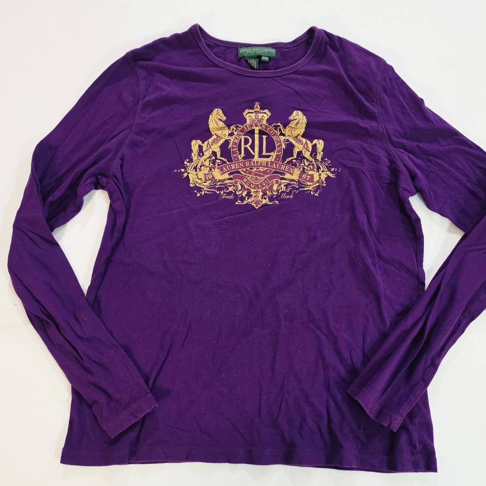 Lauren Ralph Lauren Jeans Co Purple Crest Graphic Long Sleeve Tee Petite Medium